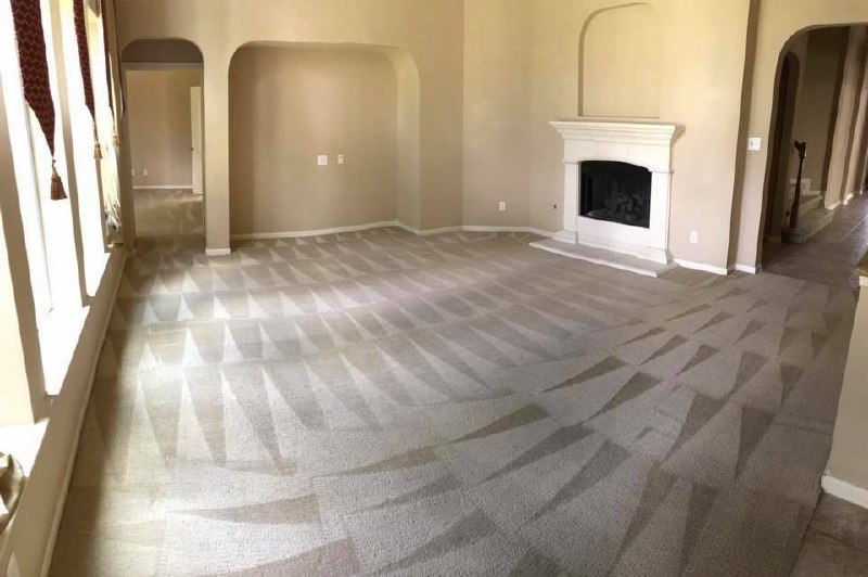 Large living room with freshly cleaned carpet showing visible wand strokes — Scott's Carpet Care in Humble, TX