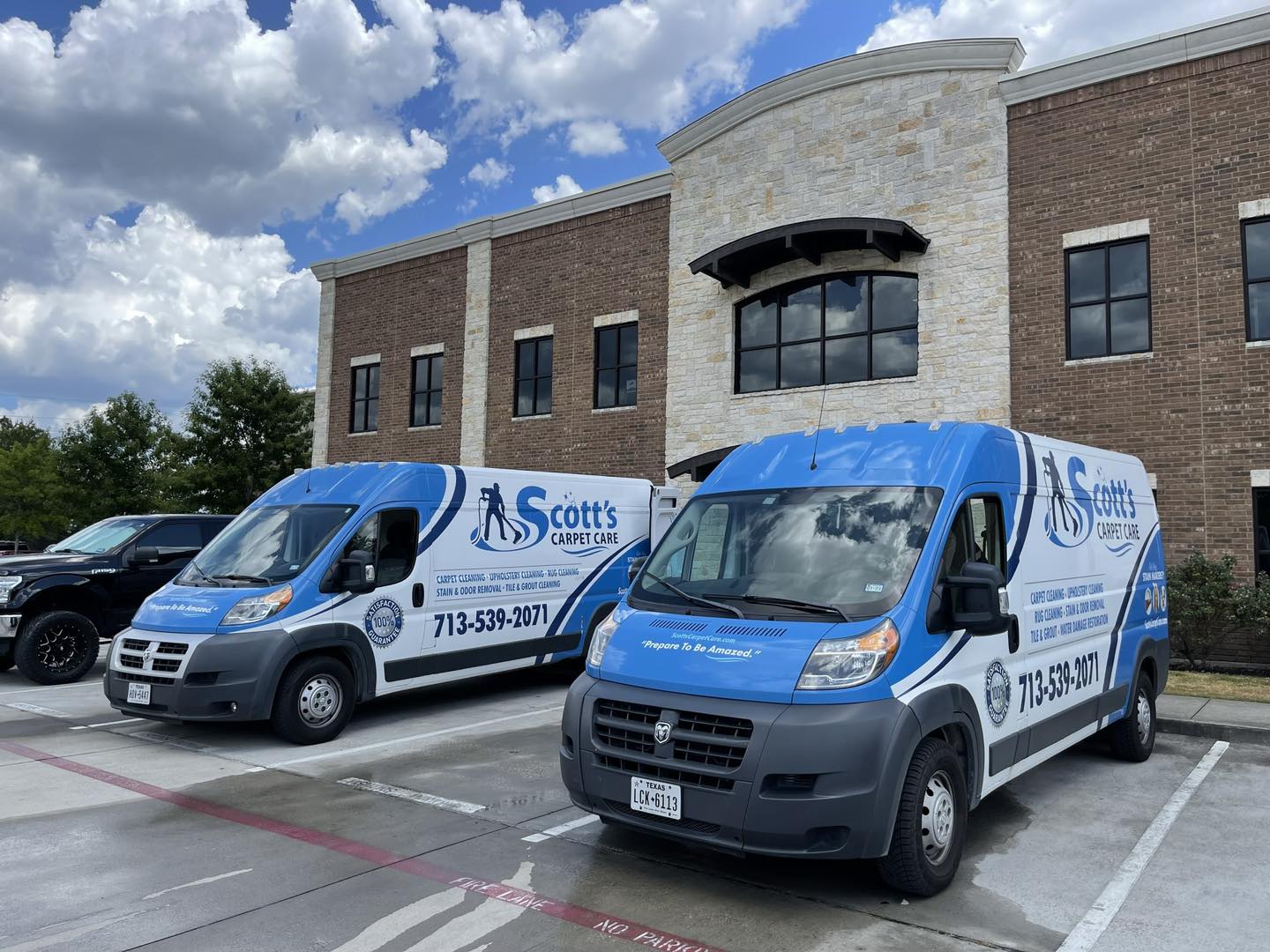 Scott's Carpet Care fleet of service trucks in Humble, TX